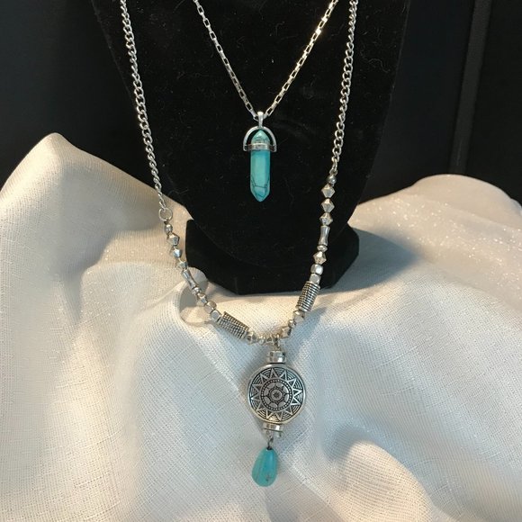 Turquoise and Silver Triple Chain Pendant - Picture 9 of 10